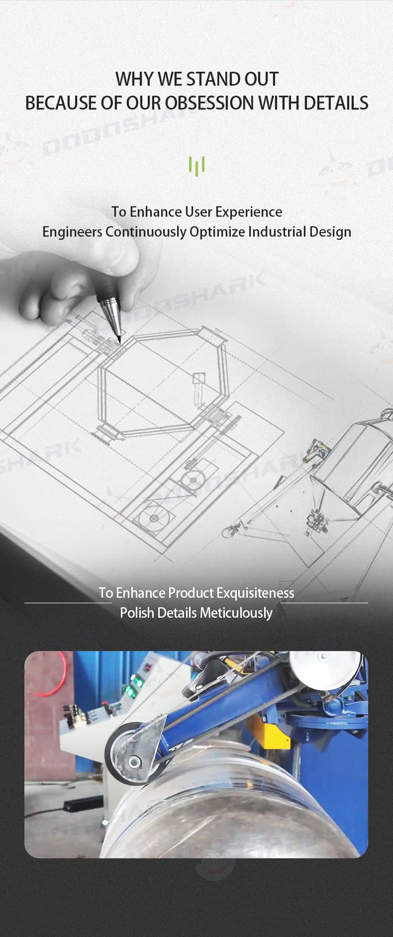 Mixer engineering and finishing detail view