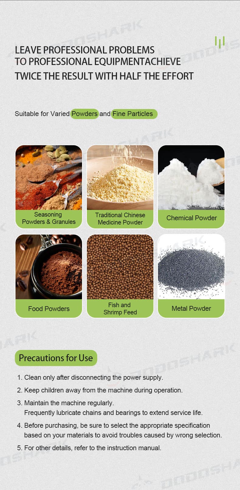 Mixer material application panel with powders and granules